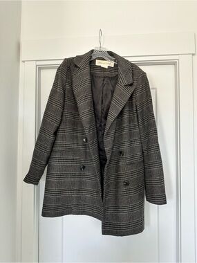 Treasure & Bond Gray Plaid Double-Breasted Blazer